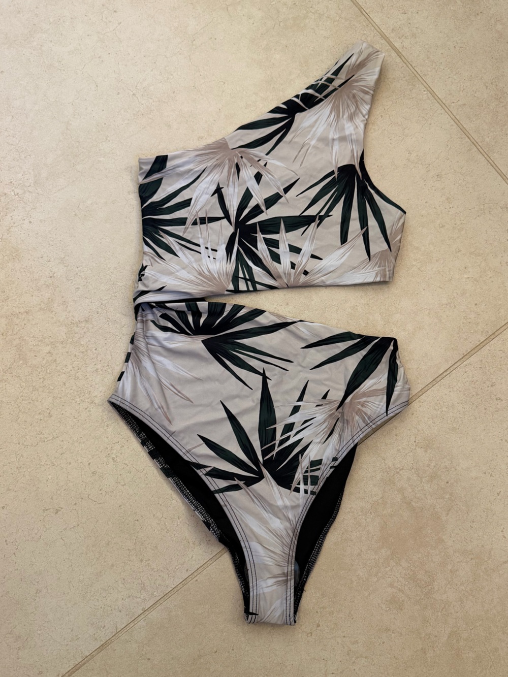 Beach Riot NWOT One-Shoulder Tropical Print One Piece Swimsuit - Neutral Palms
